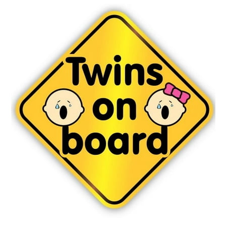 Twins on Board Boy and Girl - 3" Vinyl Sticker - For Car Laptop I-Pad Phone Helmet Hard Hat - Waterproof Decal