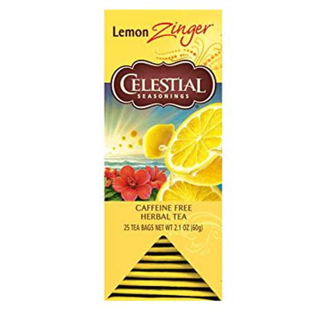 Celestial Seasonings Lemon Zinger Herbal Tea, Caffeine Free Citrus Blend, 25 Tea Bags Box