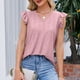 thumbnail image 2 of Camiseta transpirable de fibra de poliéster de manga corta con cuello con volantes ahuecado y cuello en V para mujer para primavera verano Rosa XL, 2 of 8