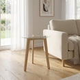 thumbnail image 5 of Furnibear Round End Table, Tempered Glass Top, Solid Rubber Wood Base, Sturdy Frame, Scratch-Resistant, Modern Circle Side Table for Living Room, Bedroom, Office, Scandinavian & Mid-Century Decor., 5 of 10
