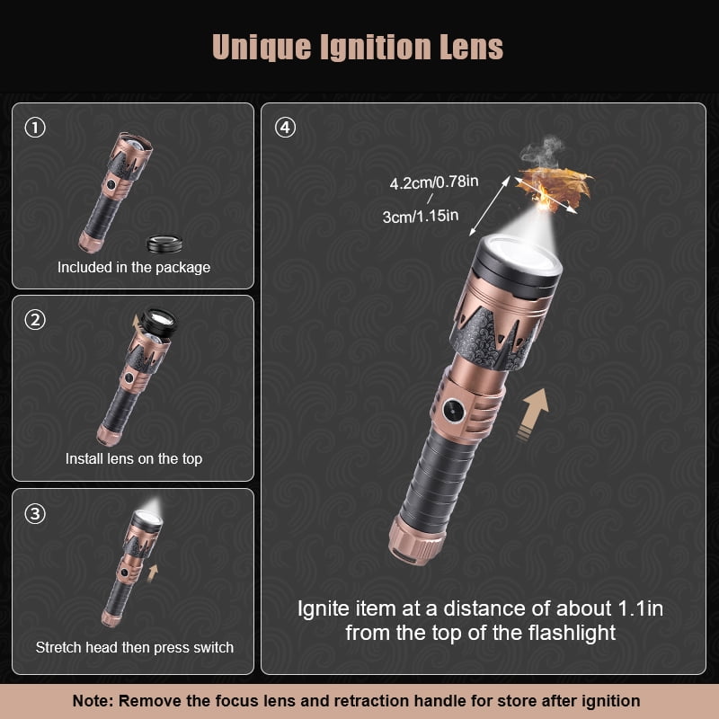 SKYFIRE Compact Flashlight, a high-brightness LED flashlight, features special pattern treatment, has an extendable and zooming function, extremely long battery life, six levels of brightness adjustm