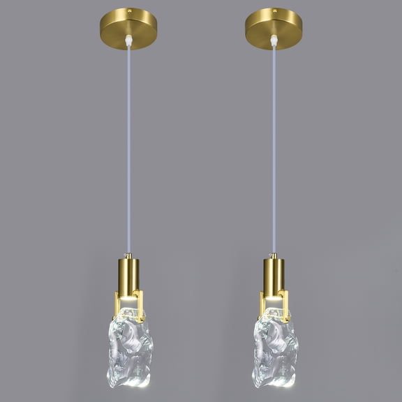Deyidn Modern Gold Pendant Lights Kitchen Island Transparent Irregular Crystal Pendant Light Fixtures LED Mini Pendant Lights for Kitchen Island Living Dinning Room Bedroom