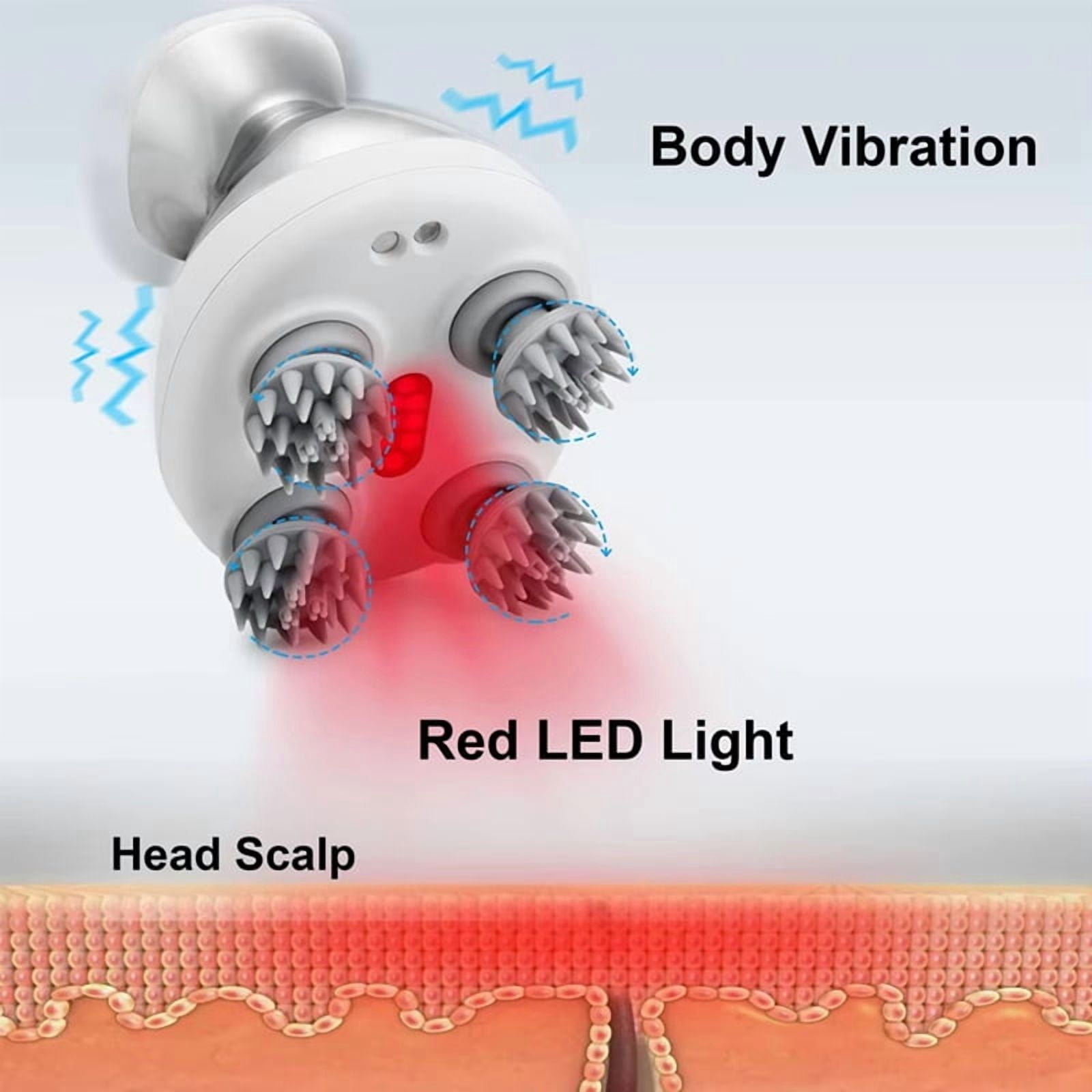 Electric Scalp Massager with Red Light Therapy,Waterproof Handheld Head Massager,Deep Tissue Kneading & Body Relaxation