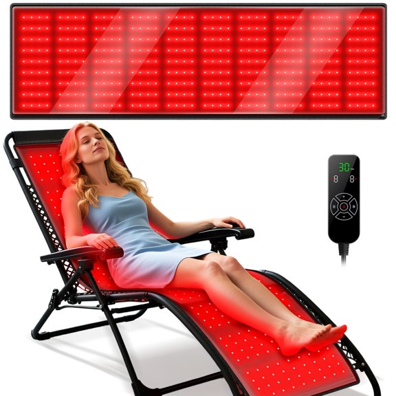 Red Light Therapy Lounge Chair Set - Full-Body Infrared Blanket (660nm & 850nm) with Adjustable Folding Recliner (90°-170°), Supports 440 lbs for Pain Relief & Relaxation