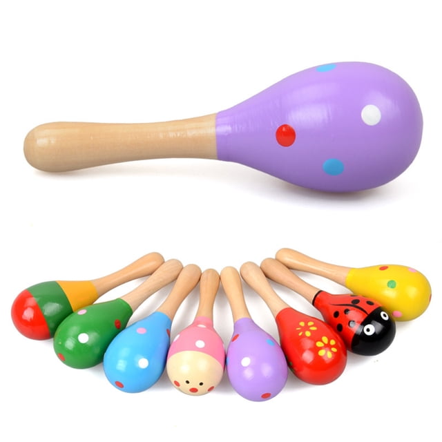 8 Uds. Mini sonajeros de madera para Maracas, agitador de huevos, recuerdo de fiesta Musical para niños, agitador para bebé, juguete maraca de arena (patrón de colores aleatorios)