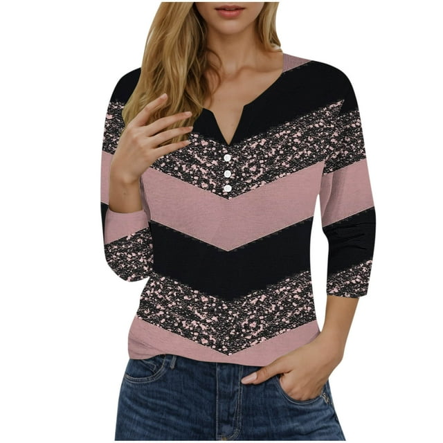 Blusas de Manga Corta para las Mujeres Impresas 3/4 Manga Cuello Redondo Blusa Casual, Ligero Diario Superior