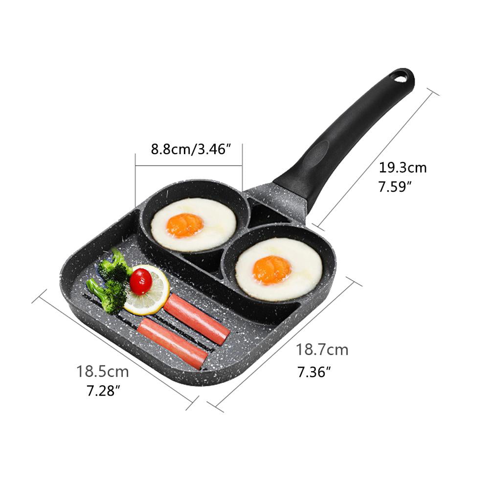 CENAP Divided Frying Pan All in One, 3-in-1 Cast Iron Multi-Section  Grill/Breakfast Skillet, Egg Mini Pancake Frying Pan with 2 Hole, Suitable  for Gas