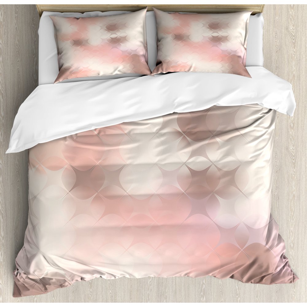 Peach Duvet Cover Set King Size, Abstract Square Shapes with Stars