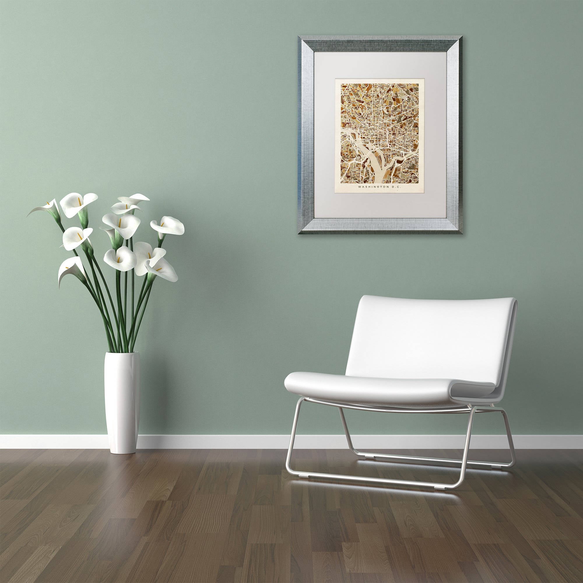Trademark Fine Art "Washington DC Street Map 3" Canvas Art by Michael Tompsett, White Matte, Silver Frame