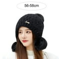 thumbnail image 5 of Women Winter Cover Ears Beanie Hat Plush Keep Warm Fluffy Ear Protection Ear Ski Snow Hats Knit Fleece Lined with 3 Pom Pom, 5 of 6