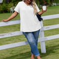 thumbnail image 6 of Trendy V Neck Pleated T Shirts for Women Plus Size Short Sleeve Tops Comfortable Soft Solid Color Loose Fit Curved Hem Dressy Summer Tees White 5XL, 6 of 6