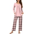 thumbnail image 2 of Aoujea Save up to 50% Womens Sets Long Sleeve Plus Size Pajamas for Women Comfy Fashion And Casual Loose Printed Round Neck Button Up Long Sleeved Pants Pajama Set Gift for Women, 2 of 7