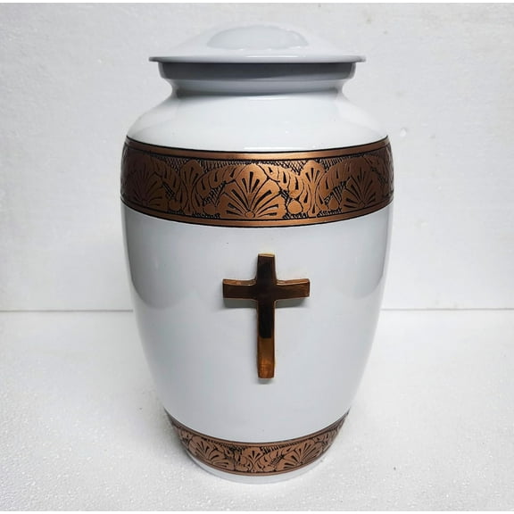 Sacred Golden Cross Cremation Urn for Adult Ashes – 10-inch Memorial Urn with Elegant Design