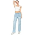 thumbnail image 4 of KHAKI & BLUE Women's Low Rise Flared Leg Cargo Jeans Wih Side Cargo Flap Pockets And Ring Detail, 4 of 7