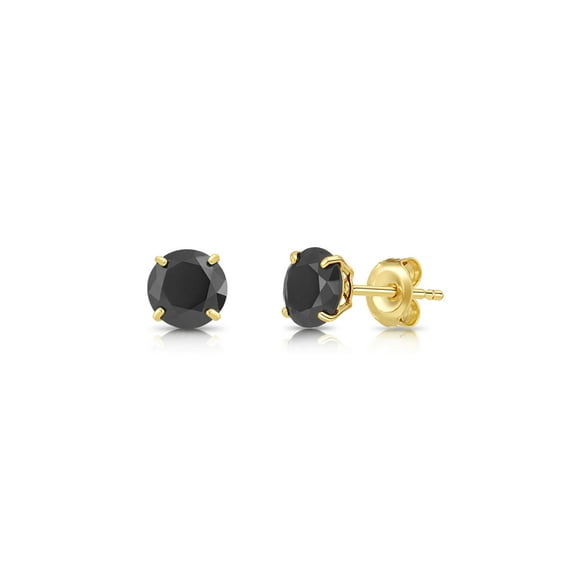 Tilo Jewelry 10K Yellow Gold Solitaire Round Black CZ Stud Post Earrings with Secure Push-backs | 6mm | Classic Everyday Earrings | Women, Men, Unisex