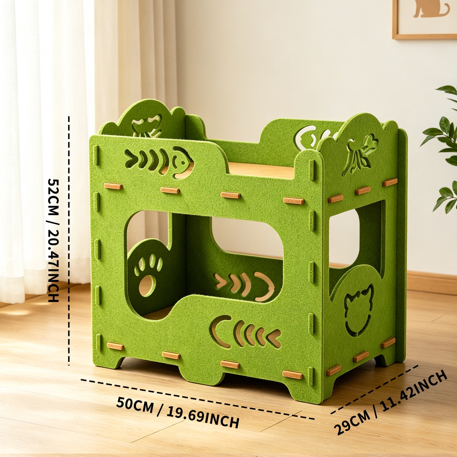 Felt Cat Bed Nest, Portable Pet Lounge House for Indoor & Outdoor Cats, Ideal for Playing Sleeping Resting, Green 50x29x52cm