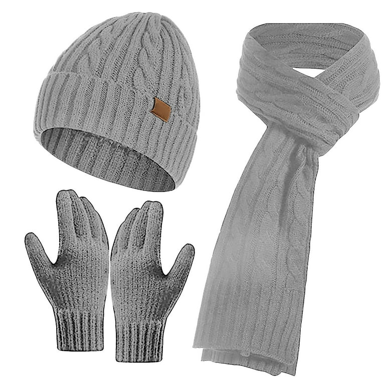 Hat Scarf Gloves Sets - gray-three Pieces