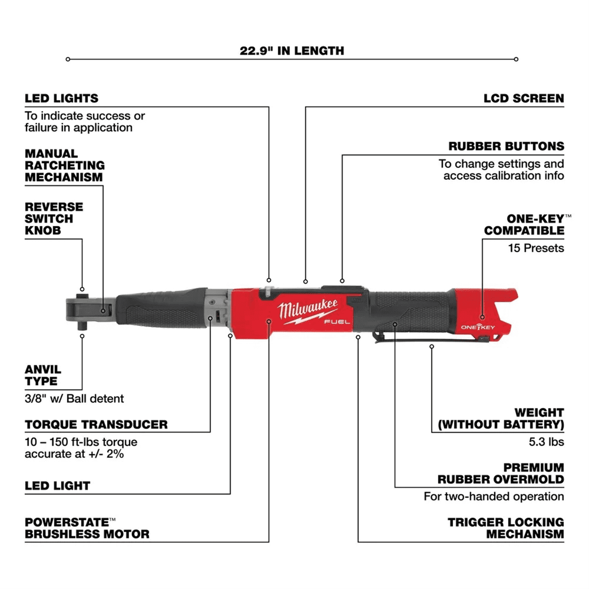 Milwaukee 2465-20 M12 FUEL 3/8" Digital Torque Wrench with ONE-KEY