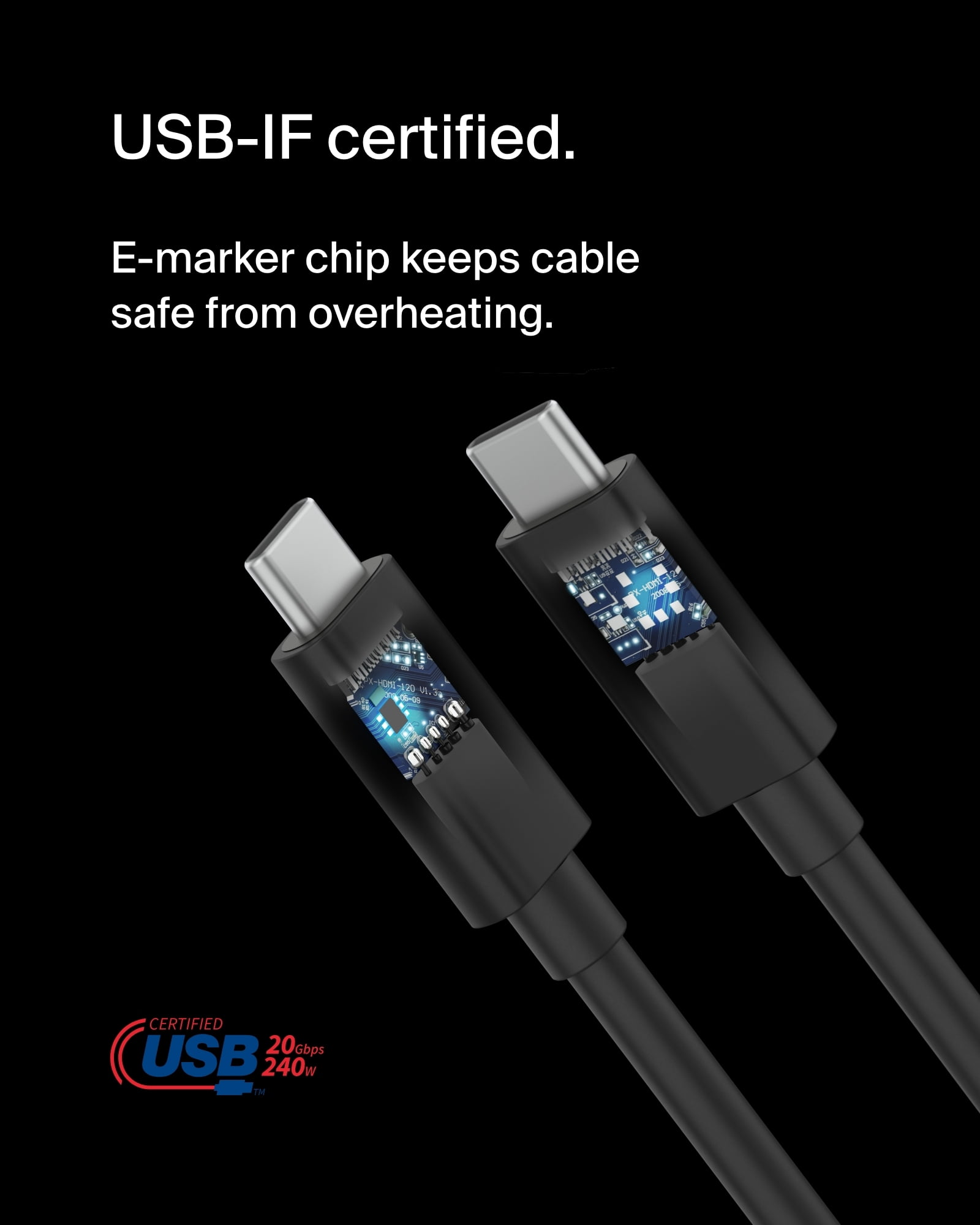 Belkin Connect USB4 Cable (6.6ft/2M Power Cable), USB-C to USB-C Cable w/ 240W Power Delivery + 20Gbps - USB4 Compliant Power Cable, Compatible with MacBook, Windows, Chromebook, & More