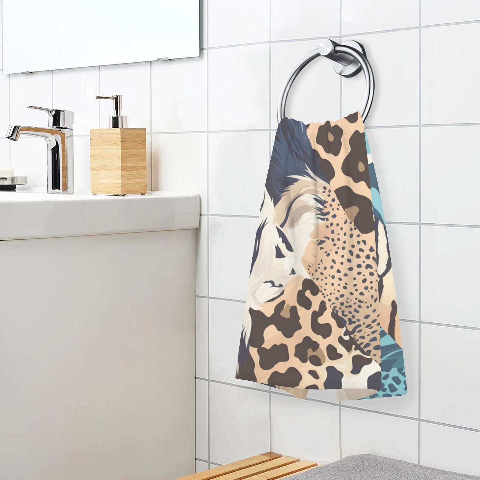 Cheetah Leopard Skin Hand Towels Cotton Bath Towels Large Face Towels Absorbent for Bathroom 2 Packs