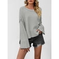 thumbnail image 5 of Women'S Oversized Long Sleeve Sweaters Fall Outfits Trendy Crewneck Knit Side Slit Fashion Pullover Tops Gray M, 5 of 9