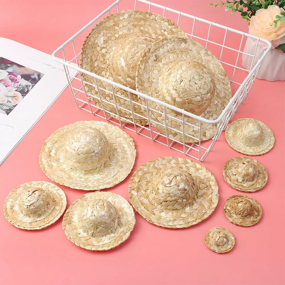 Mini Chapeau De Paille Tissé – Diamètre Intérieur 15 Cm – Pour Poupées, Bricolage, Décoration, Photo – Accessoire DIY – Couleur Kaki