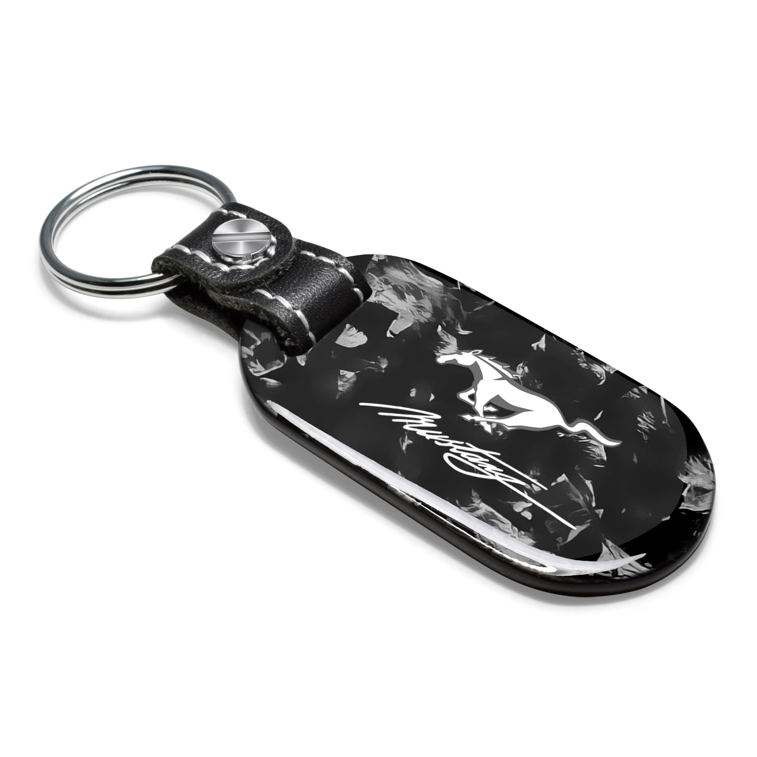 iPick Image for Ford Mustang LED Printed on Real Forged Carbon Fiber Tag Style Key Chain, Official Licensed