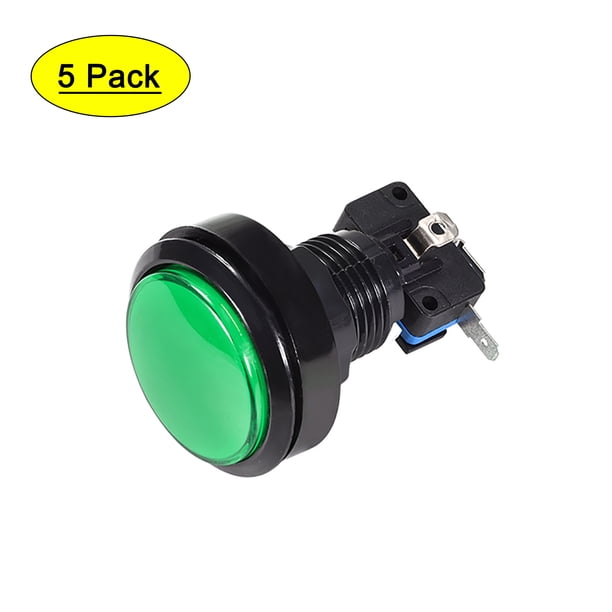 Botón de empuje para juegos de 46mm redondo, interruptor iluminado LED de 12V con microswitch para arcade, verde, 5 piezas