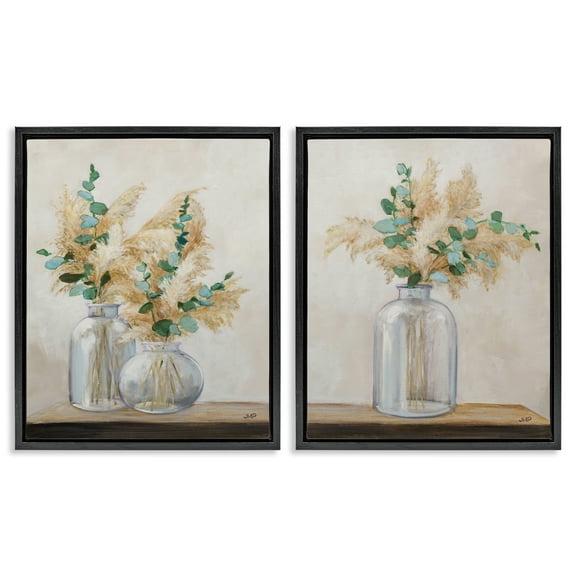 Stupell Industries Pampas Eucalyptus Bouquet Plants & Flowers Painting Black Floater Framed Canvas Art Print Wall Art, 17 x 21, Set of 2