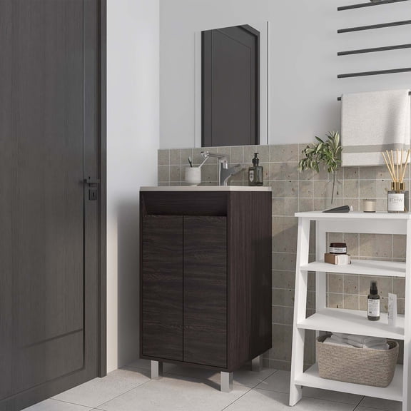 FM FURNITURE Saratoga Bathroom Cabinet with 2 Doors and Mirror Wengue