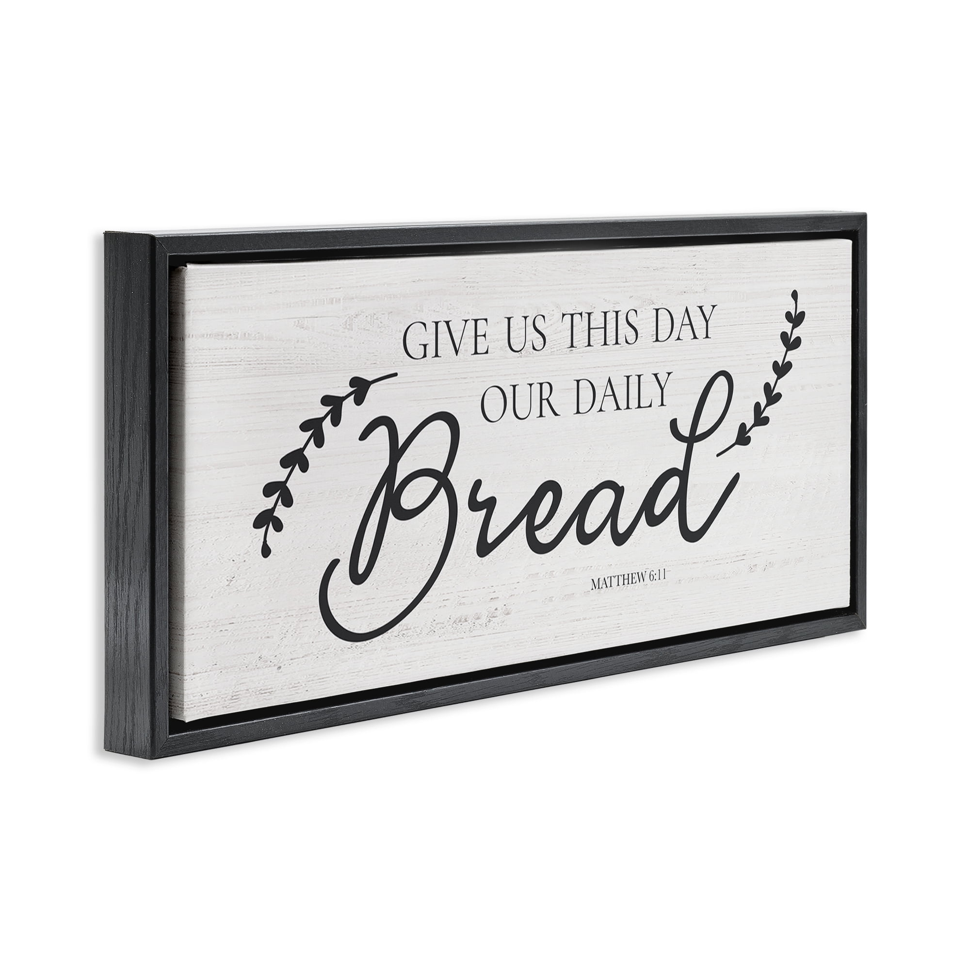 Stupell Industries Spiritual Daily Bread Proverb Religious & Spiritual Painting Black Floater Framed Canvas Art Print Wall Art, 25 x 11