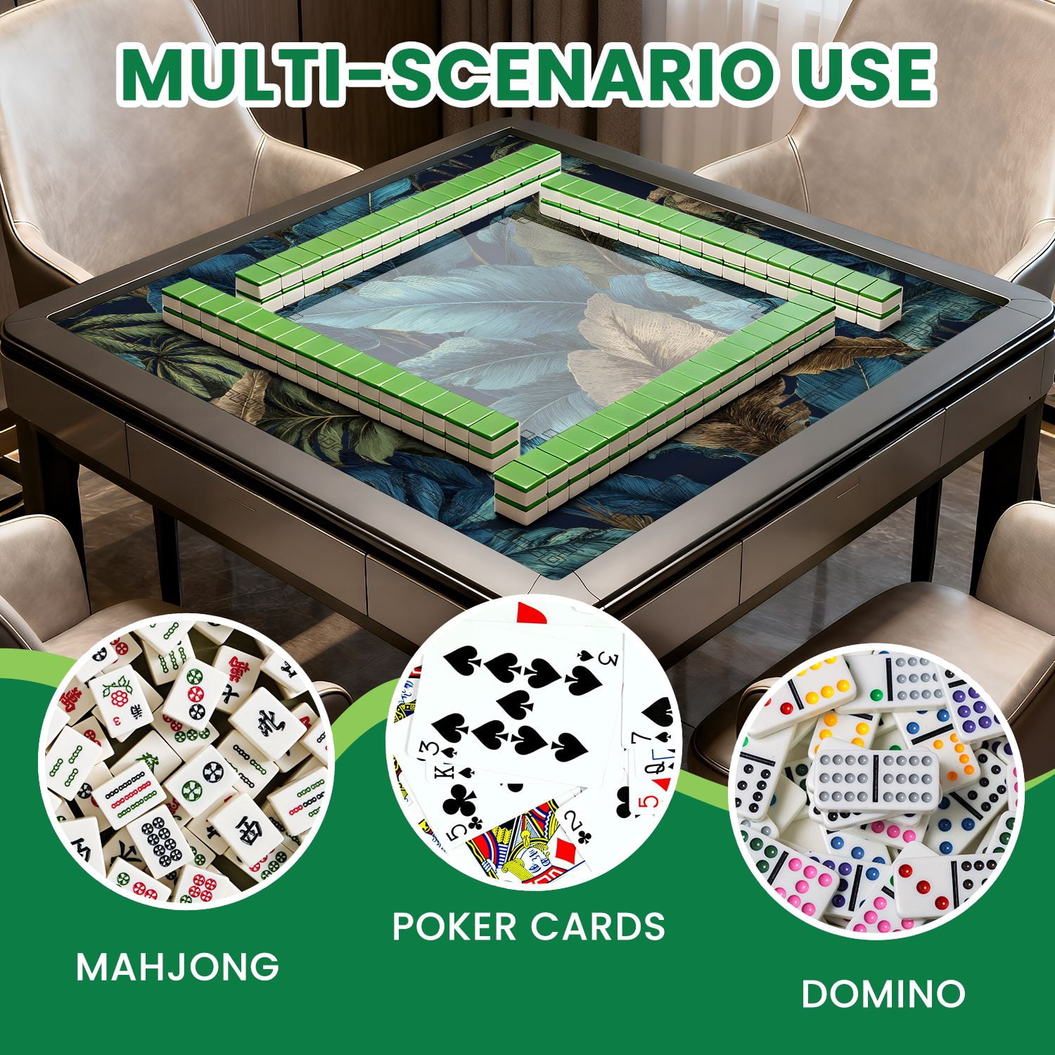 Mahjong Mat 31.5" x 31.5" Banana palm tree leaves seamless Exotic tropical Non-Slip Noise Reduction American Mahjong Tiles Table Cover for Dominoes Poker Card Board Games Gift