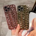 thumbnail image 4 of Compatible with iPhone 14 Pro Max Case-6.7 Inch, Fashion 3D Woven Pattern Plating Phone Case, Grid Printed case for Women Girls Soft Silicone Shockproof Camera Protective Back Cover-Gold, 4 of 7