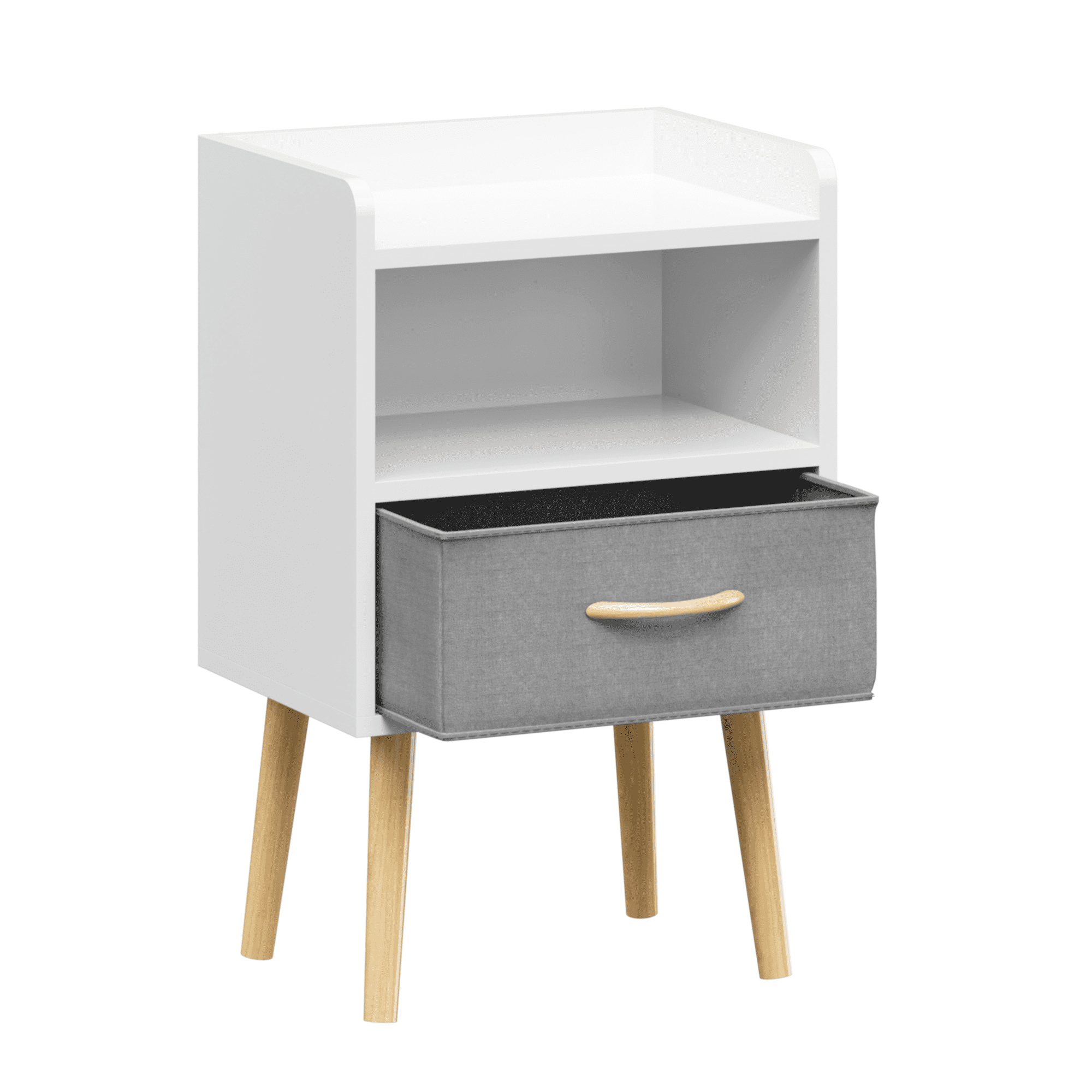 Nightstand With Collapsible Fabric Drawer, 2-Tier Storage End Table, Wood Side Table with Storage Cabinet