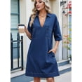 thumbnail image 5 of Womens Denim Shirt Dress Summer Collared V Neck Mini Casual Jean Dresses with Pockets, 5 of 9