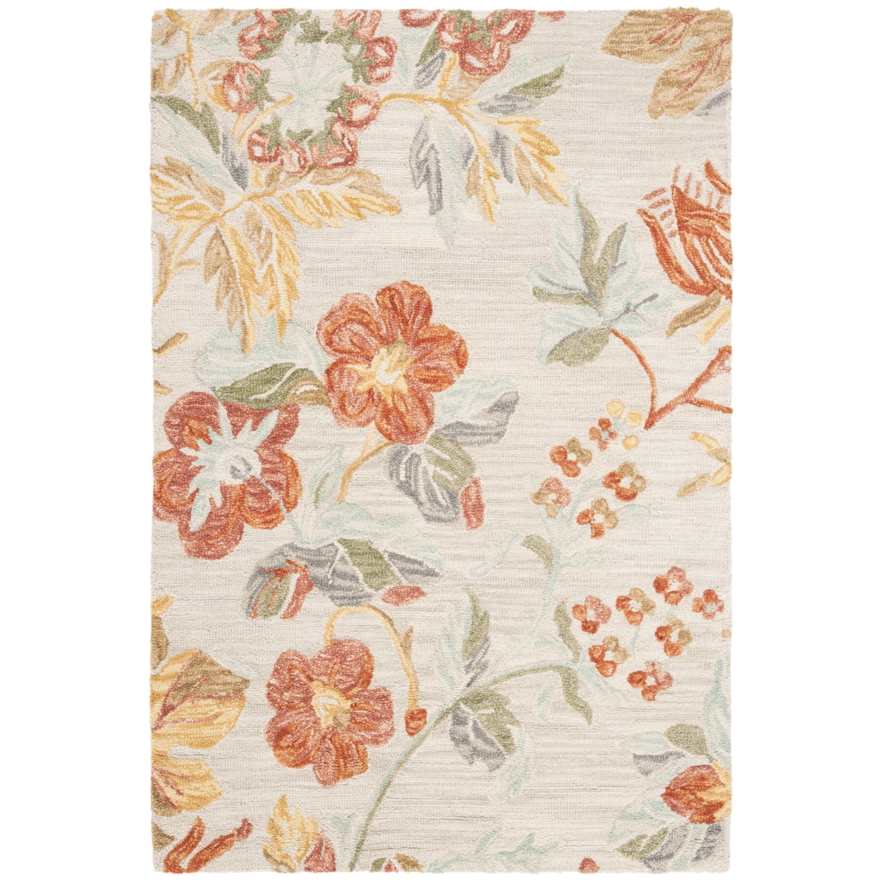 SAFAVIEH Blossom Caiden Floral Wool Area Rug, Grey/Red, 8' x 8' Square
