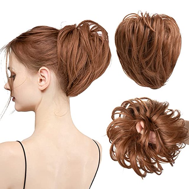 Chignon en Désordre Pièce de Cheveux Faux Chignon Élastique Fibre Synthétique Résistant à la Chaleur Noir à Auburn Clair Extension Queue de Cheval Courte Chignons Instantanés pour Femmes Filles