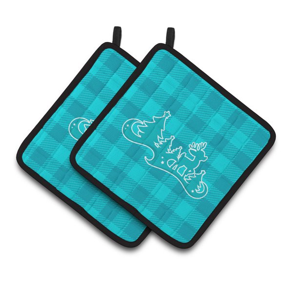Caroline's Treasures Christmas Tree Reindeer Blue Pair of Pot Holders