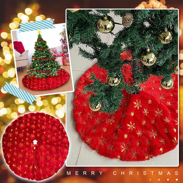XWSHYW Decoraciones para El Hogar Falda para Árbol de Navidad con Estampado de Nieve de Terciopelo Rojo para Fiesta de Fiesta con El Mismo Diseño para Mujer