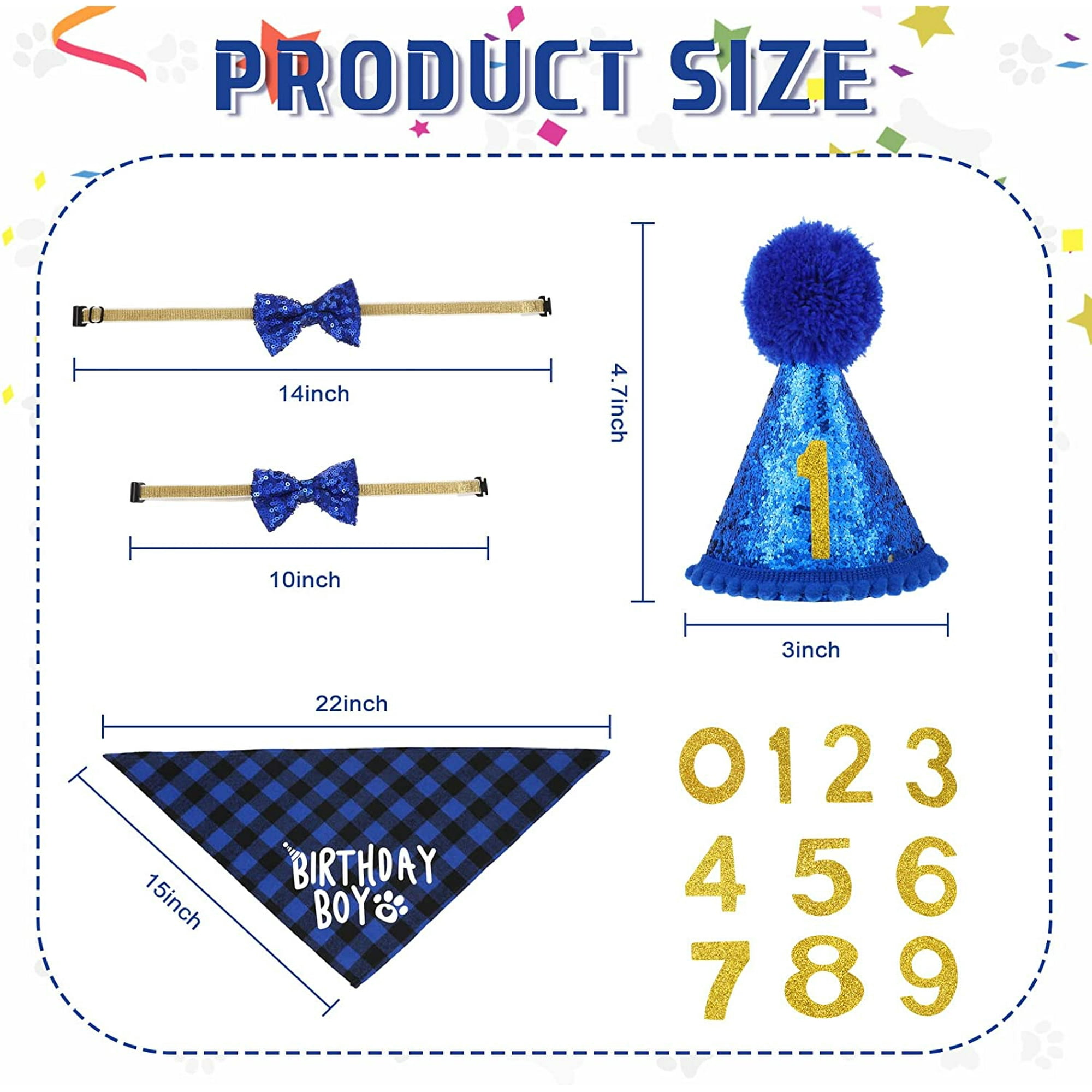 Dog Birthday Party Supplies Birthday Boy Girl Cake Bandana Triangle Scarf Clothes Shirt Cute Dog Hat Dog Bow Tie Collar with 0 8 Numbers for Dog Puppy 1st Birthday Elegant Style Medium