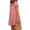 thumbnail image 5 of Floral Printed Womens Ruffles Boho Babydoll Loose Swing Casual Short Mini T-Shirt Dress, 5 of 6