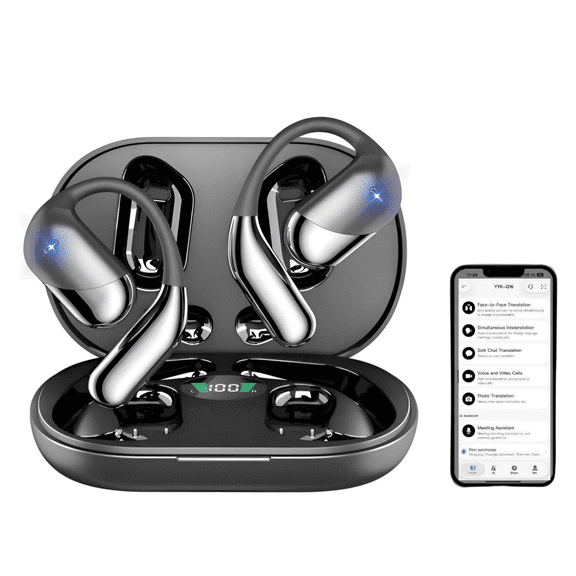 AI Translation Earbuds, Open Ear Bluetooth Translator Headphones with Real-Time Two-Way Voice Translation, Supports 144 Languages, Wireless Earbuds for Travel, Business Daily Communication
