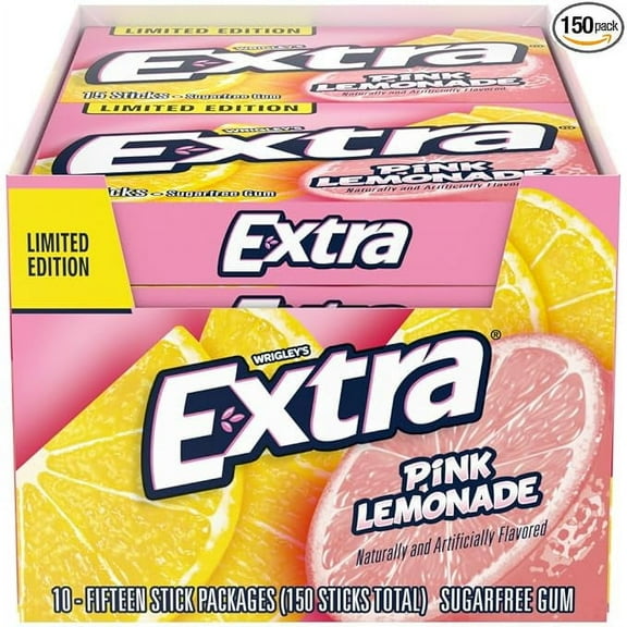 EXTRA Pink Lemonade Sugar Free Gum Limited Edition Chewing Gum, 15 Sticks (Pack of 10)