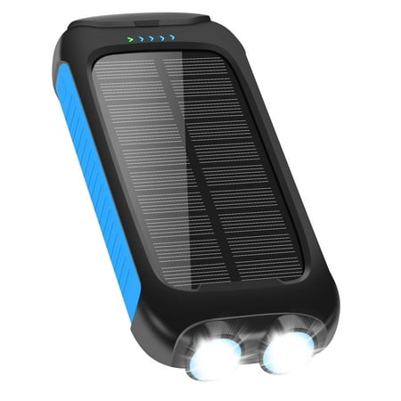 38800mAh Solar Charger for Cell Phone iphone, DURECOPOW Portable Solar Power Bank with Dual 5V USB Ports, 2 Led Light Flashlight, Compass Battery Pack for Outdoor Camping Hiking(Blue)
