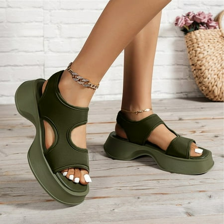 

〖Yilirongyumm〗 Army Green 39 Sandals Women Ladies Shoes Fashion Casual Open Toe Slip Roman Sandals Platform Platform Sports Sandals