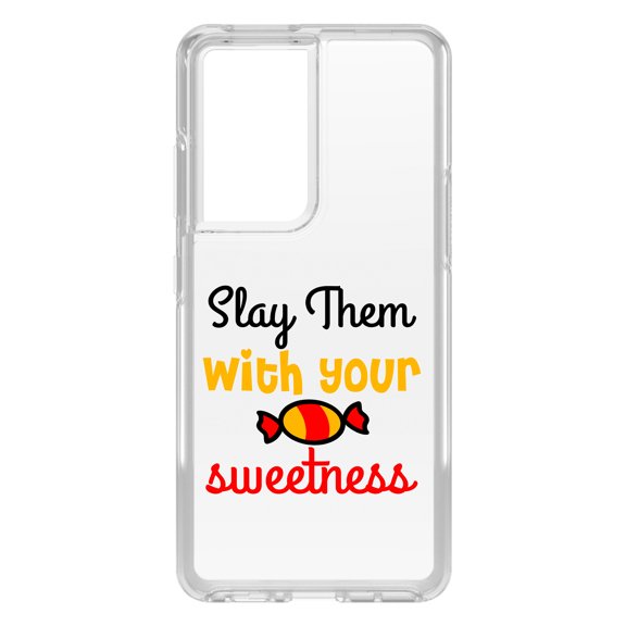 DistinctInk Clear Shockproof Hybrid Case for Galaxy S21 ULTRA 5G (6.8" Screen) - TPU Bumper Acrylic Back Tempered Glass Screen Protector - Slay Them With Your Sweetness