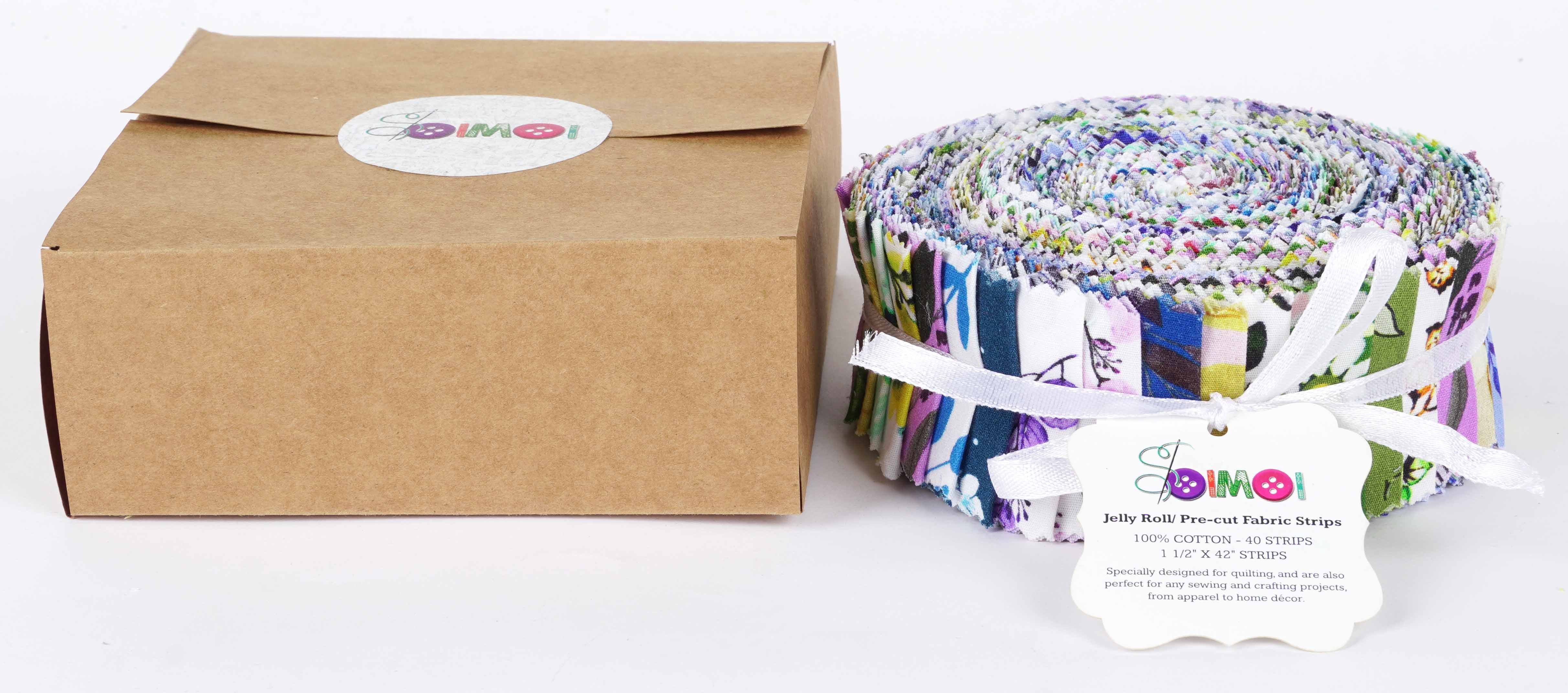 Soimoi 40Pcs Florals Print Precut Fabrics Strips Roll Up 1.5 inches Cotton Jelly Rolls For Quilting - Pastel Mint