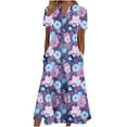 thumbnail image 1 of Birdeem Robes d'Été Décontractées pour Femmes Col en V Boutons Manches Courtes avec Poche Imprimée, 1 of 1