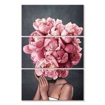 Elephant Stock Lady Peony Xi Wall Art - Vertical Multi Panel Canvas - Living Room Wall Decor - Floral And Botanical Multi Panel - Gray And Beige Decor - 20" x 32"