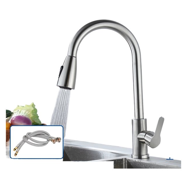 Kitchen Faucet Pull Out Tap 2 Function Stream Sprayer Single Handle 304 Stainless Steel Kitchen Sink Hot Cold Water Mixer Taps ,Effortless Installation